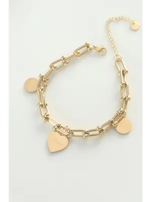 316L Çelik Gold Renk Kalp Figür Tiffany Zincir Bileklik