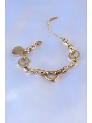 316L Çelik Gold Renk Kalp Figür Zincir Model Kadın Bileklik