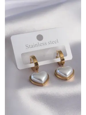 316L Çelik Gold Renk Kalp Model Kadın Küpe