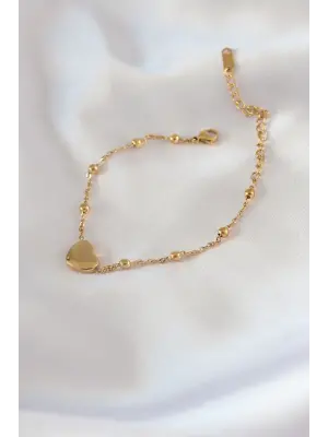 316L Çelik Gold Renk Kalp Model Minimal Top Detay Kadın Bileklik