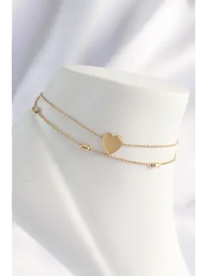 316L Çelik Gold Renk Kalp Tasarımlı 2li Halhal