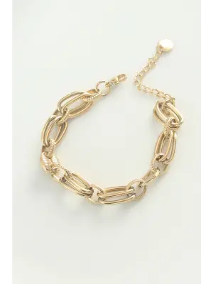 316L Çelik Gold Renk Kalpli Zincir Geçmeli Bileklik