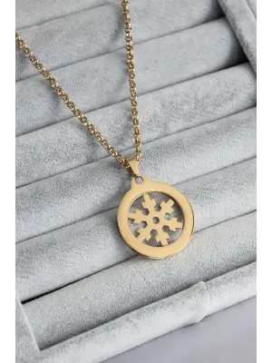  Altın  Kar Tanesi Model  Çelik Kolye