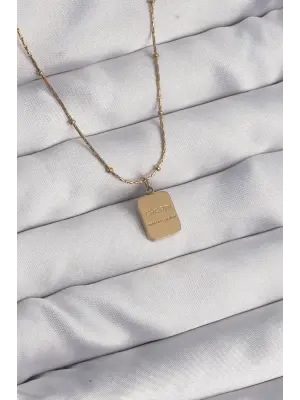  Altın  Kare Charm Model Çelik Kolye