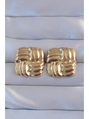  Altın Kare Çizgili Vintage Küpe