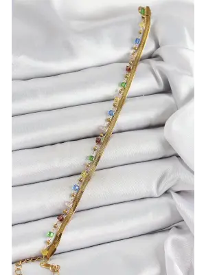 316L Çelik Gold Renk Karışık Renkli Kristal Taşlı Kadın Bileklik