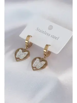   Altın Kelebek Model Zirkon Taş Detay Çelik Küpe