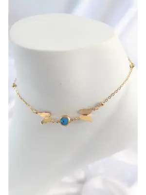 316L Çelik Gold Renk Kelebek Nazar Boncuk Figür Kadın Halhal