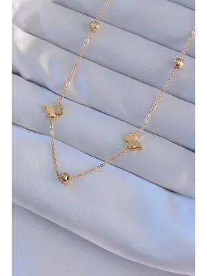  Altın  Kelebekli Çelik Kolye