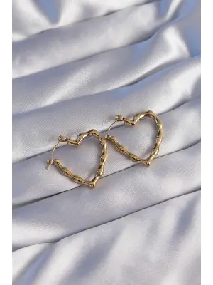   Altın Kemik Tasarımlı Kalp Küpe