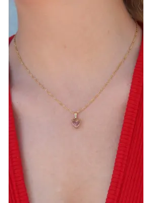  Altın  Kristal Kalp Figür  Çelik Kolye