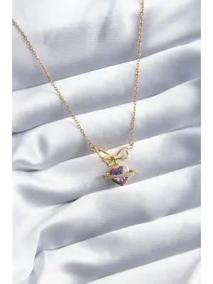  Altın  Kristal Kalp Zirkon Taş Detay  Çelik Kolye