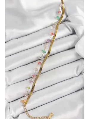 316L Çelik Gold Renk Kristal Karışık Renkli Taşlı Kadın Bileklik