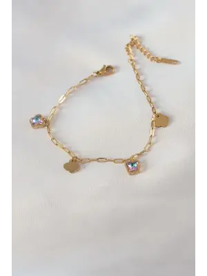 316L Çelik Gold Renk Kristal Taşlı Kelebek Model Kadın Bileklik
