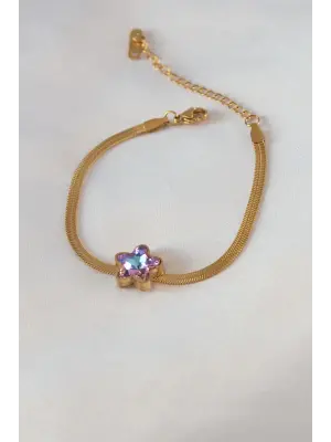 316L Çelik Gold Renk Kristal Taşlı Yıldız Model Kadın Bileklik