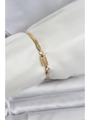 316L Çelik Gold Renk Külçe Altın Model Kadın Bileklik