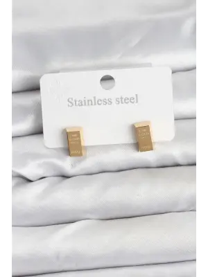 316L Çelik Gold Renk Külçe Altın Model Kadın Küpe