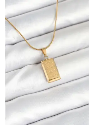 Külçe Altın Şeklinde Çelik Kolye