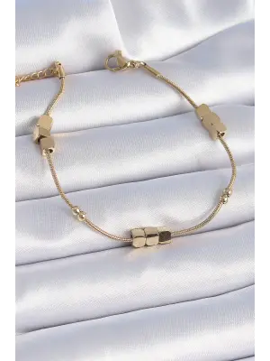 316L Çelik Gold Renk Küp Figür Topçuk Detay Kadın Bileklik