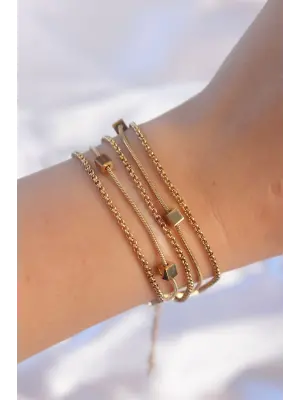 316L Çelik Gold Renk Küp Tasarımlı Çoklu Bileklik