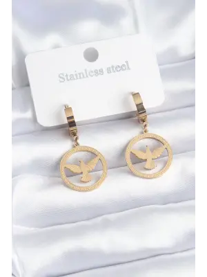   Altın Kuş Model İşleme Detay Çelik Küpe