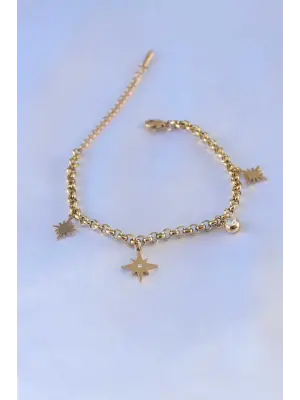 316L Çelik Gold Renk Kutup Yıldızı Figür Zirkon Taş Detay Kadın Bileklik