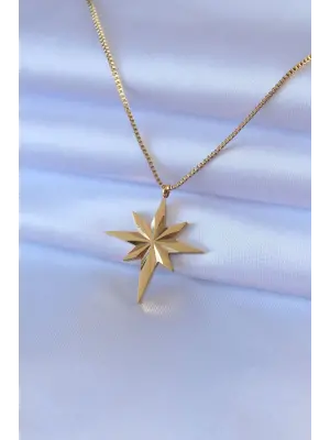 Altın  Kutup Yıldızı Model  Çelik Kolye