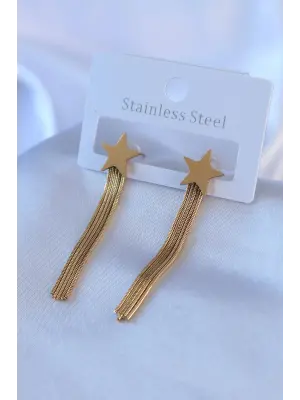 316L Çelik Gold Renk Kuyruklu Yıldız Sallantı Model Kadın Küpe