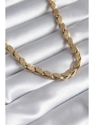 Altın Lazer Kesim Arpa Zincir Model Çelik Kolye