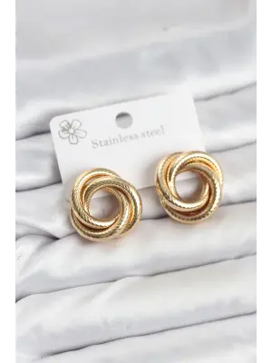 316L Çelik Gold Renk Lazerli Sarmal Halka Kadın Küpe