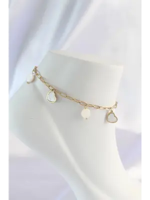 316L Çelik Gold Renk Mermer Desenli Kalp Halhal