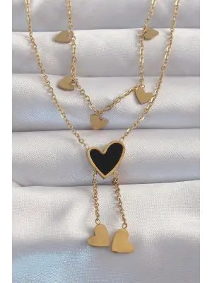  Altın  Mineli Çoklu Kalp Çelik Kolye