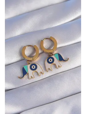   Altın Mineli Nazarlı Fil Küpe