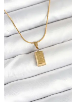 316L Çelik Gold Renk Mini Külçe Altın Model Kolye