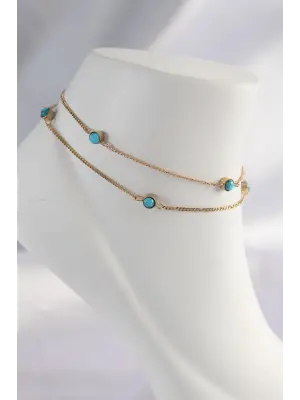 316L Çelik Gold Renk Minimal Mavi Taş Tasarımlı Halhal