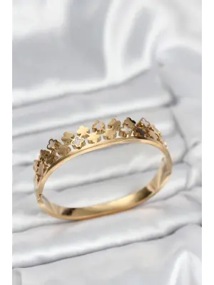 316L Çelik Gold Renk Minimal Yoncalı Kadın Kelepçe Bileklik