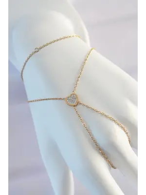 316L Çelik Gold Renk Minimal Zirkon Taşlı Kalp Şahmeran