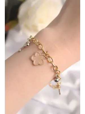 316L Çelik Gold Renk Mix Renk Aparatlı Kadın Bileklik