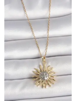 316L Çelik Gold Renk Mix Renk Güneş Model İşleme Detaylı Kadın Kolye