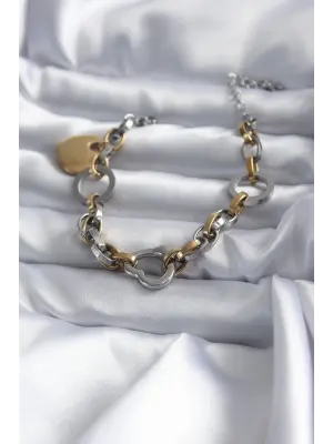 316L Çelik Gold Renk Mix Renk Kalp Model Kadın Bileklik