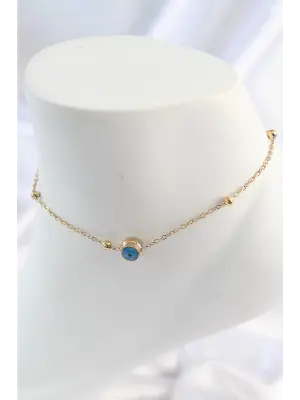 316L Çelik Gold Renk Nazar Boncuk Model Kadın Halhal