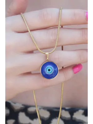 316L Çelik Gold Renk Nazar Boncuk Model Kadın Kolye