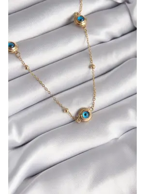  Altın  Nazar Boncuk Model  Çelik Kolye