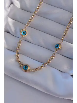  Altın  Nazar Boncuk Model Çelik Kolye