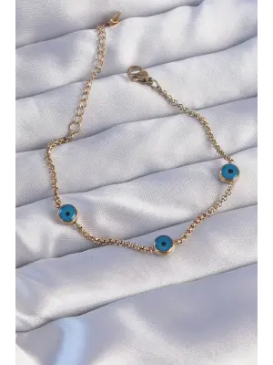 316L Çelik Gold Renk Nazar Boncuk Tasarımlı Bileklik