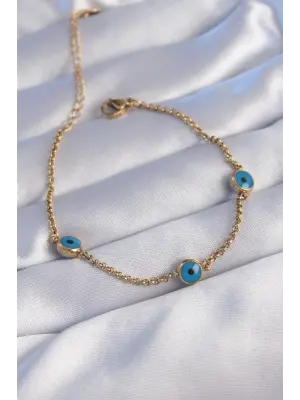 316L Çelik Gold Renk Nazar Boncuk Tasarımlı Bileklik