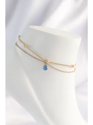 316L Çelik Gold Renk Nazar Boncuklu 2li Çapraz Halhal