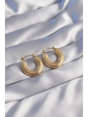   Altın Oval Çizgili Plaka Model Küpe
