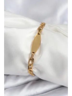 316L Çelik Gold Renk Oval Yazı Yazmaya Uygun Kadın Bileklik