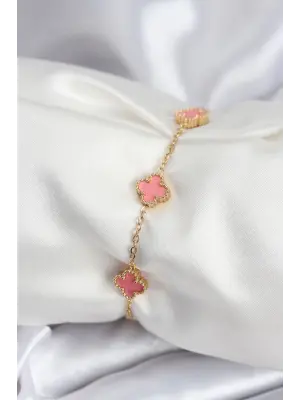 316L Çelik Gold Renk Pembe Baby Boy Yonca Kadın Bileklik